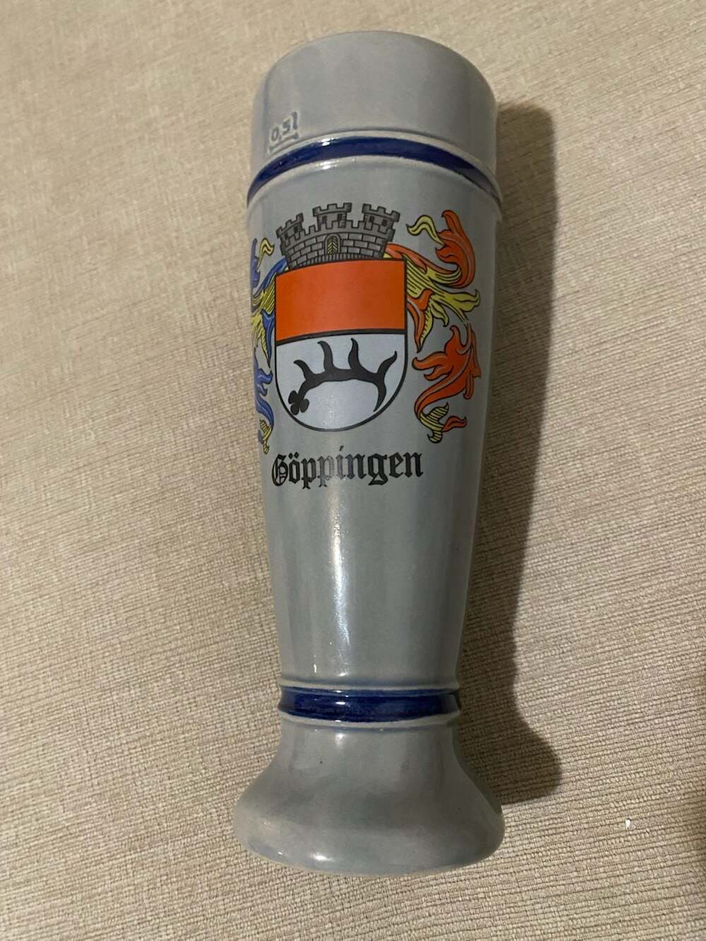 Staffel Stoneware Göppingen Coat of Arms Beer Stein 0.5L West Germany